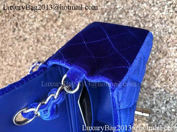 Chanel mini Classic Flap Bag Original Blue Velvet Leather A1116 Silver