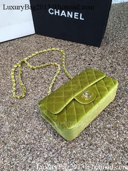 Chanel mini Classic Flap Bag Original Green Velvet Leather A1116 Gold