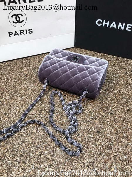 Chanel mini Classic Flap Bag Original Grey Velvet Leather A1116 Black