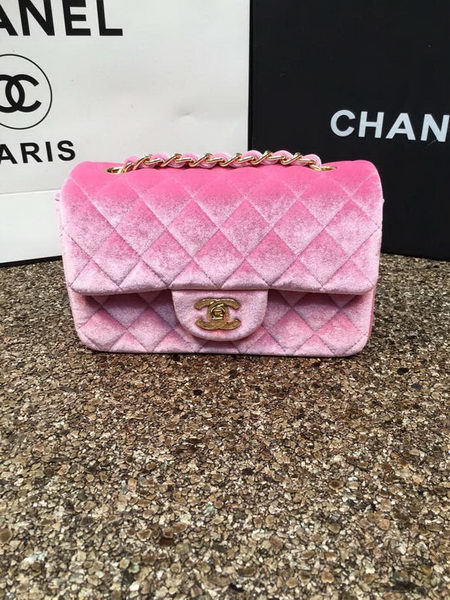 Chanel mini Classic Flap Bag Original Pink Velvet Leather A1116 Gold