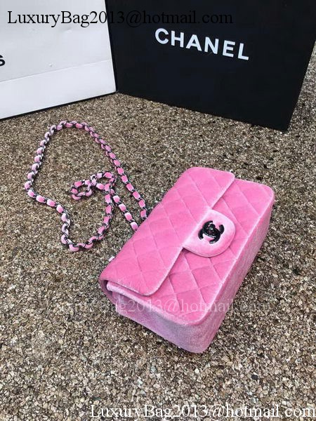 Chanel mini Classic Flap Bag Original Pink Velvet Leather A1116 Silver