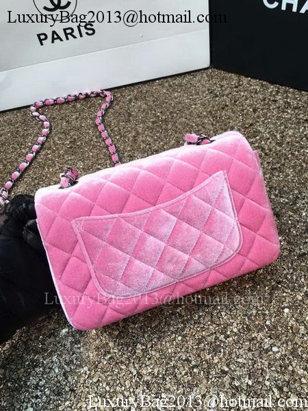 Chanel mini Classic Flap Bag Original Pink Velvet Leather A1116 Silver