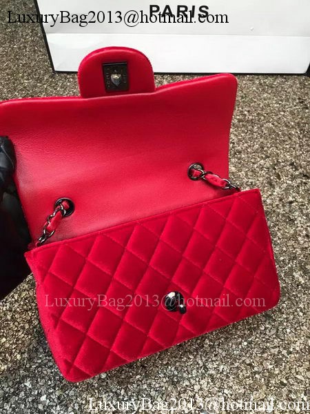 Chanel mini Classic Flap Bag Original Red Velvet Leather A1116 Black