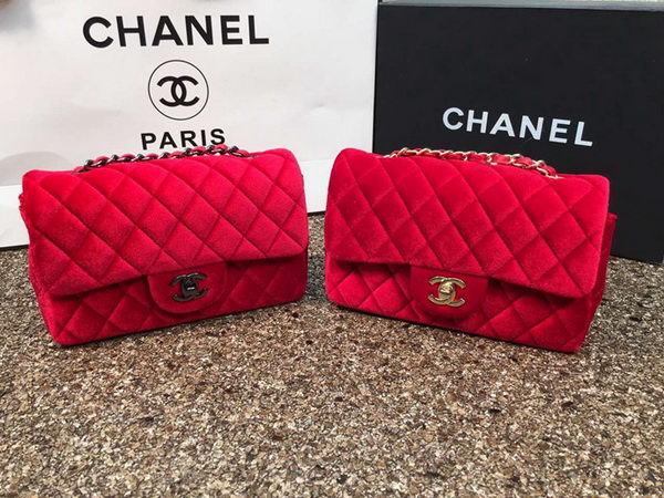 Chanel mini Classic Flap Bag Original Red Velvet Leather A1116 Gold