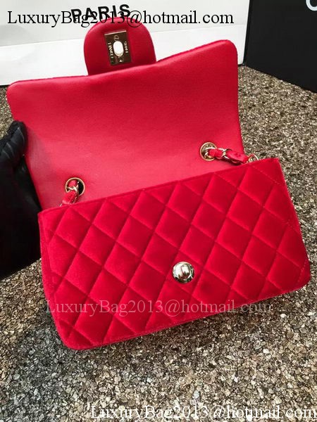 Chanel mini Classic Flap Bag Original Red Velvet Leather A1116 Gold