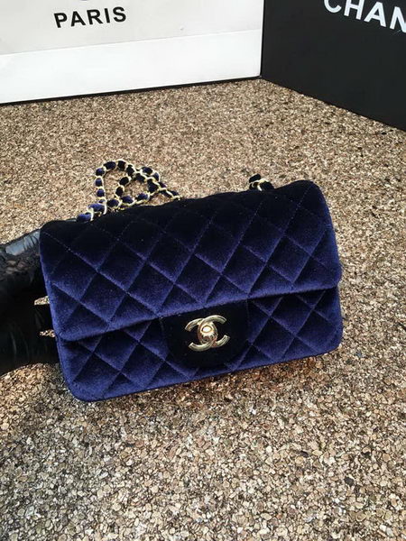 Chanel mini Classic Flap Bag Original Royal Velvet Leather A1116 Gold