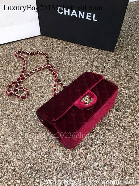 Chanel mini Classic Flap Bag Original Wine Velvet Leather A1116 Gold