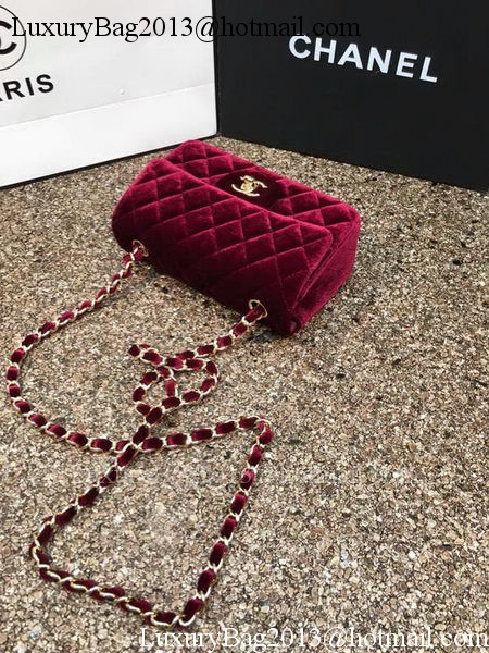 Chanel mini Classic Flap Bag Original Wine Velvet Leather A1116 Gold