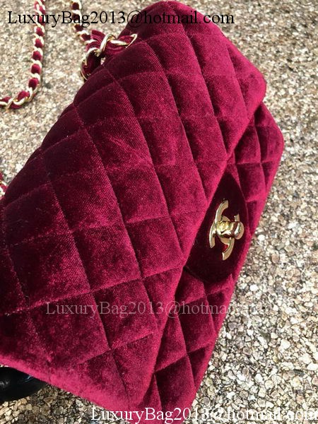 Chanel mini Classic Flap Bag Original Wine Velvet Leather A1116 Gold