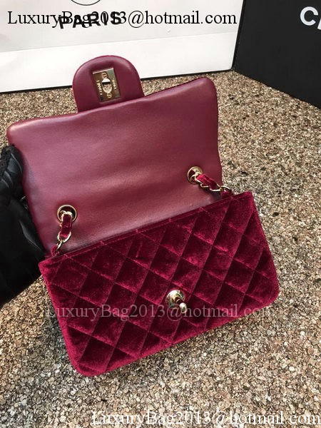 Chanel mini Classic Flap Bag Original Wine Velvet Leather A1116 Gold