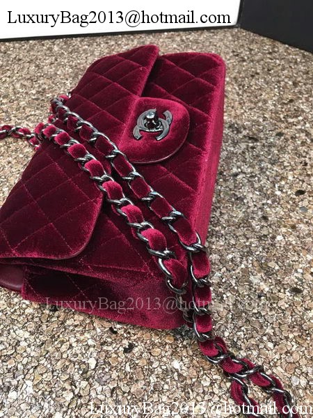 Chanel mini Classic Flap Bag Original Wine Velvet Leather A1116 Silver