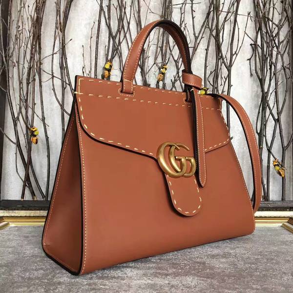 Gucci GG Marmont Leather Top Handle Bag 421890A Brown