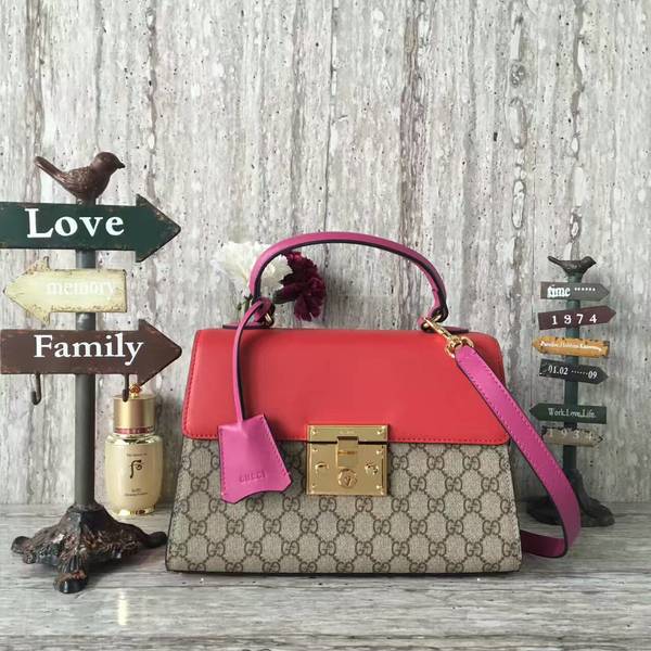 Gucci Padlock Gucci Signature Top Handle Bag 453188 Red&Pink