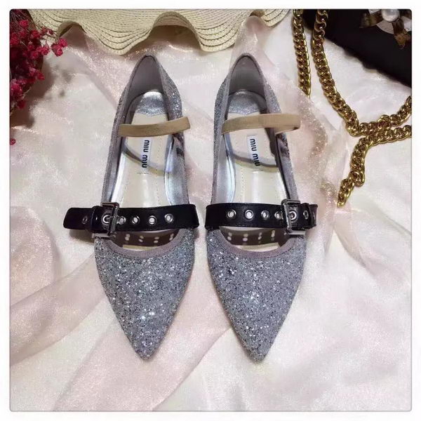 miu miu Leather Ballerina MM542 Silver