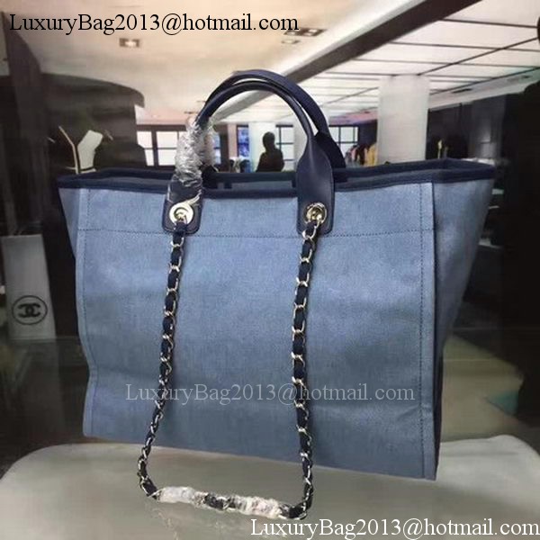 Chanel Large Canvas Tote Shopping Bag A1679 Blue