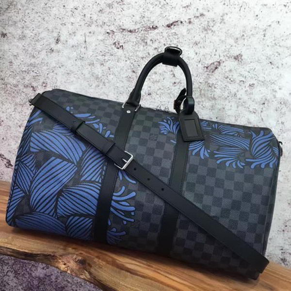 Louis Vuitton Damier Graphite Canvas KEEPALL BANDOULIERE 45 N41701 Blue