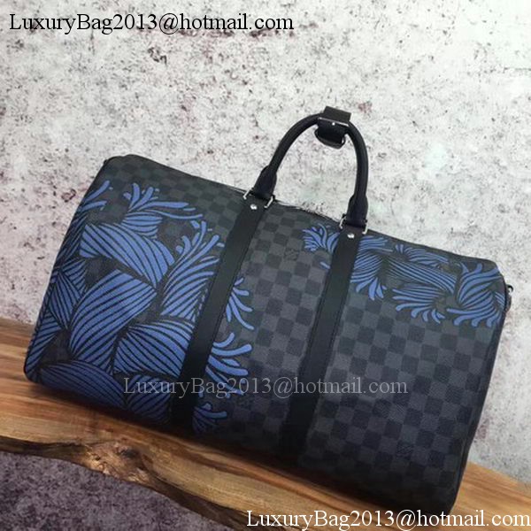 Louis Vuitton Damier Graphite Canvas KEEPALL BANDOULIERE 45 N41701 Blue