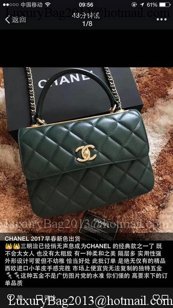 Chanel Classic Top Handle Bag Green Sheepskin Leather A92991 Gold