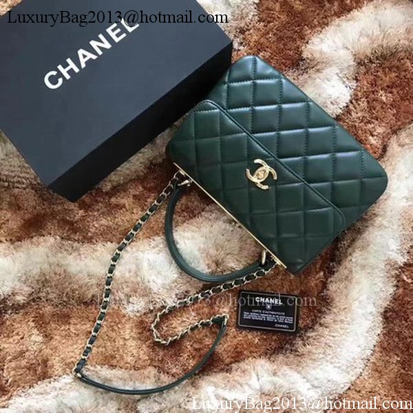 Chanel Classic Top Handle Bag Green Sheepskin Leather A92991 Gold