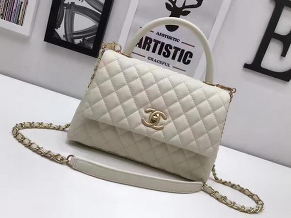 Chanel Classic Top Handle Bag OffWhite Sheepskin Leather A92991 Gold