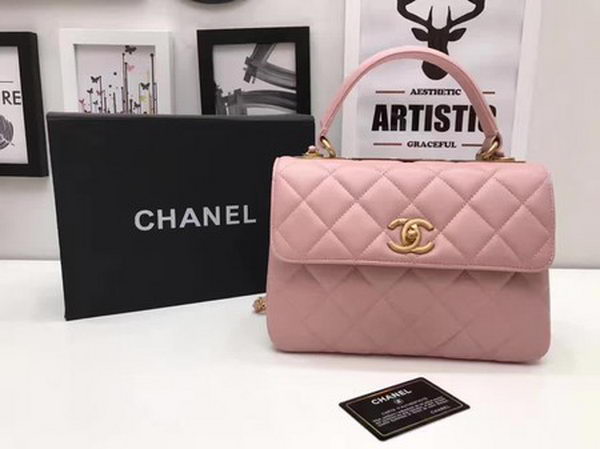 Chanel Classic Top Handle Bag Pink Sheepskin Leather A92991 Gold