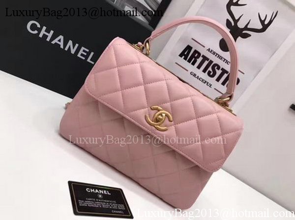 Chanel Classic Top Handle Bag Pink Sheepskin Leather A92991 Gold