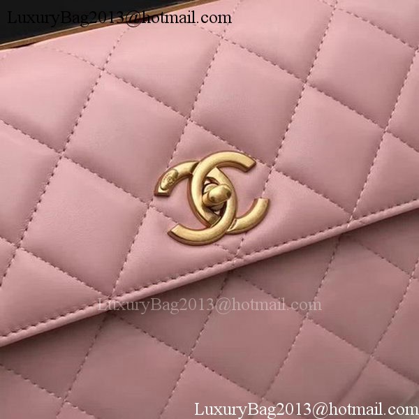 Chanel Classic Top Handle Bag Pink Sheepskin Leather A92991 Gold