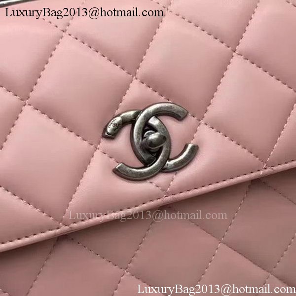 Chanel Classic Top Handle Bag Pink Sheepskin Leather A92991 Silver