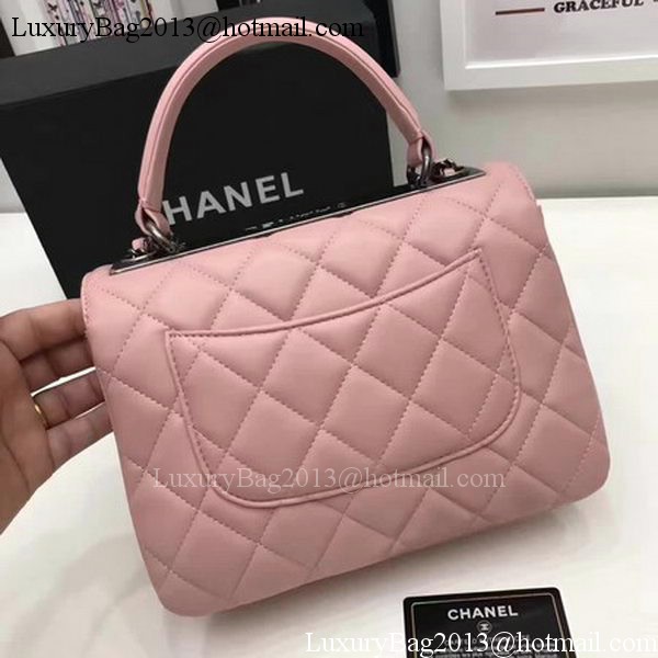 Chanel Classic Top Handle Bag Pink Sheepskin Leather A92991 Silver