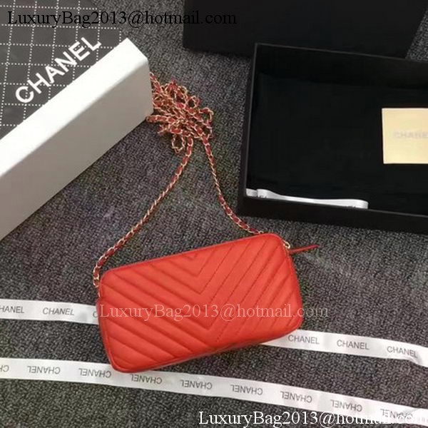 Chanel Phone Bag Chevron Sheepskin Leather CHA6845 Red