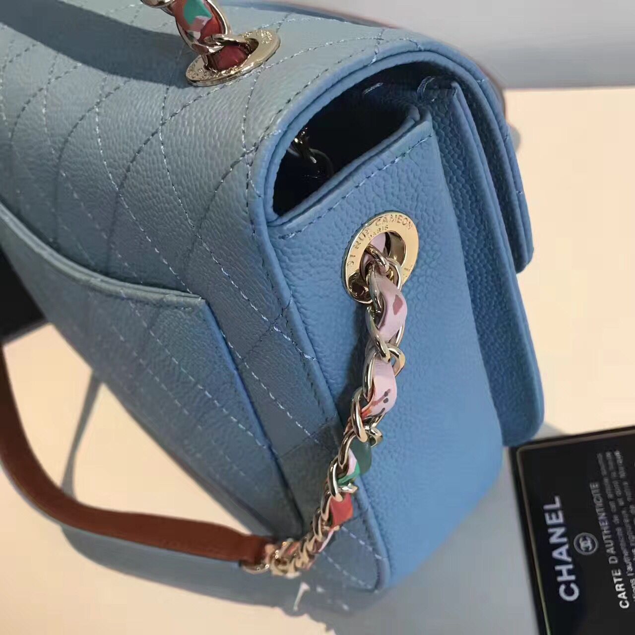 Chanel Calf Leather Shoulder Bag 17524 Blue