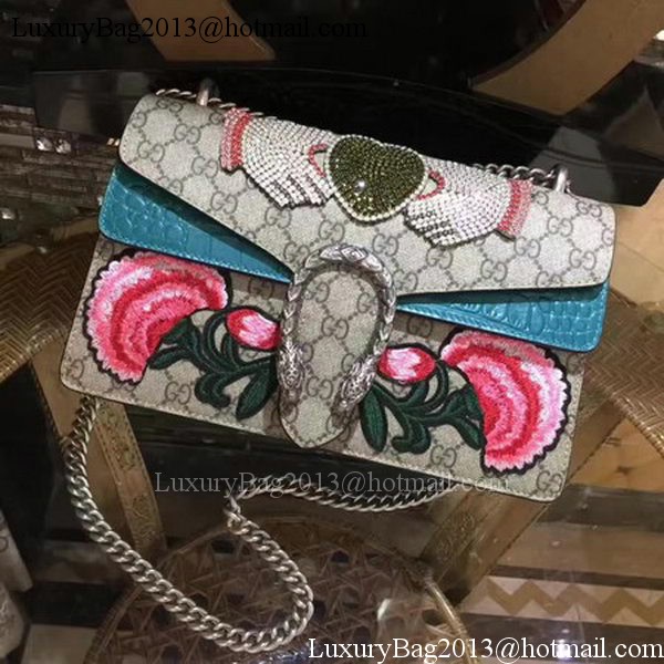 Gucci Dionysus Embroidered Shoulder Bag 400249 Blue Croco