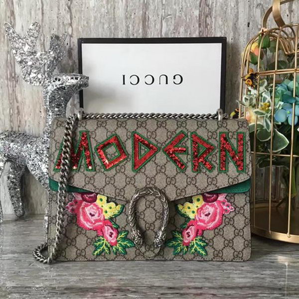 Gucci Dionysus Embroidered Shoulder Bag 400249 Green Suede