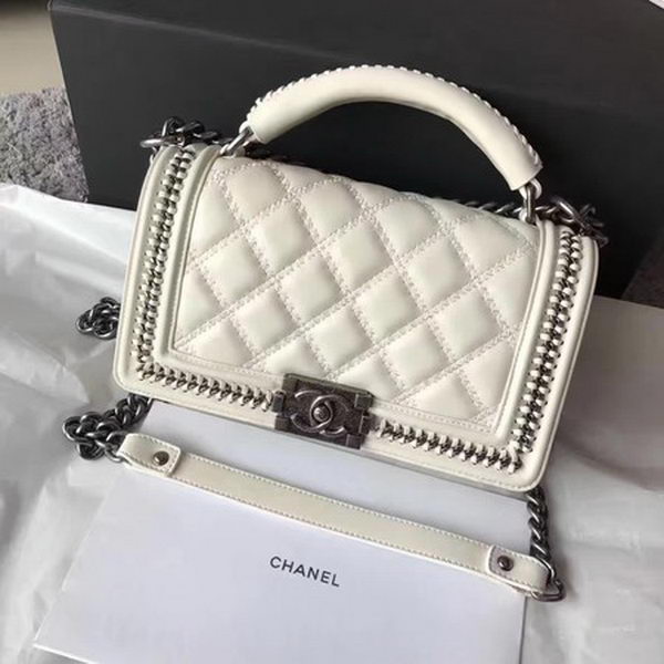 Boy Chanel Flap Shoulder Bag Original Bright Leather A90096 White