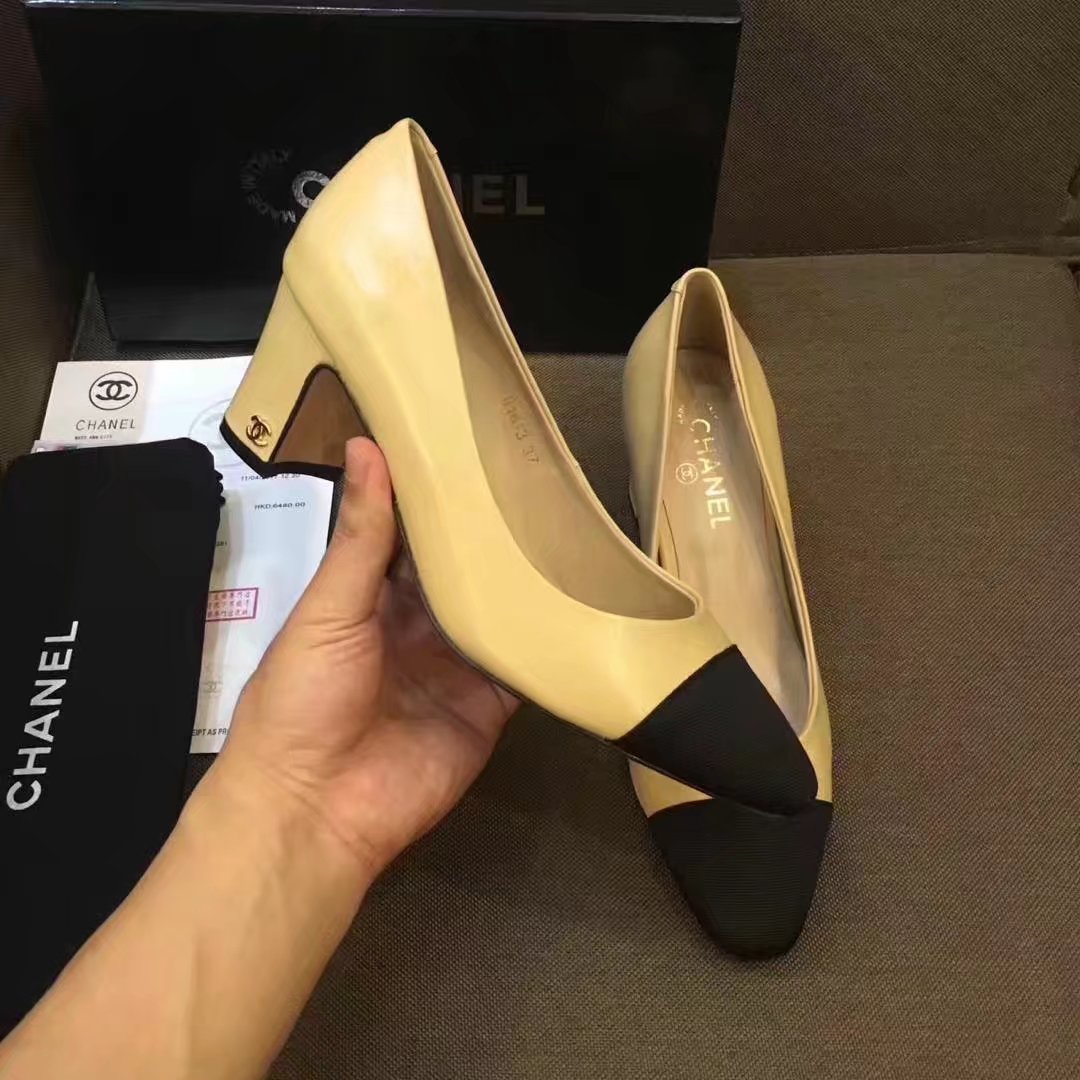 Chanel Pump Leather CH2146 Apricot&Black