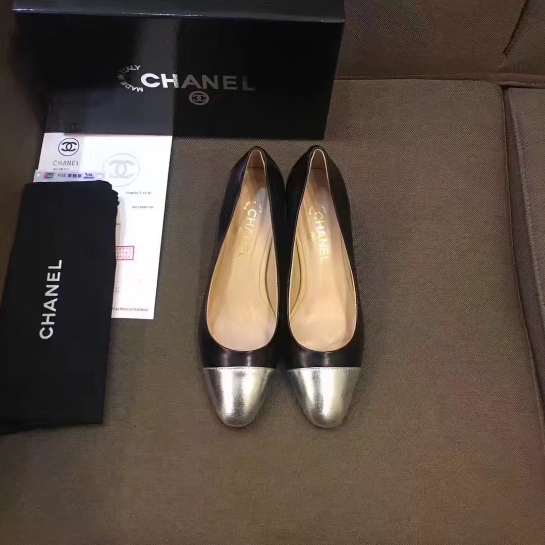 Chanel Pump Leather CH2146 Black&Silver