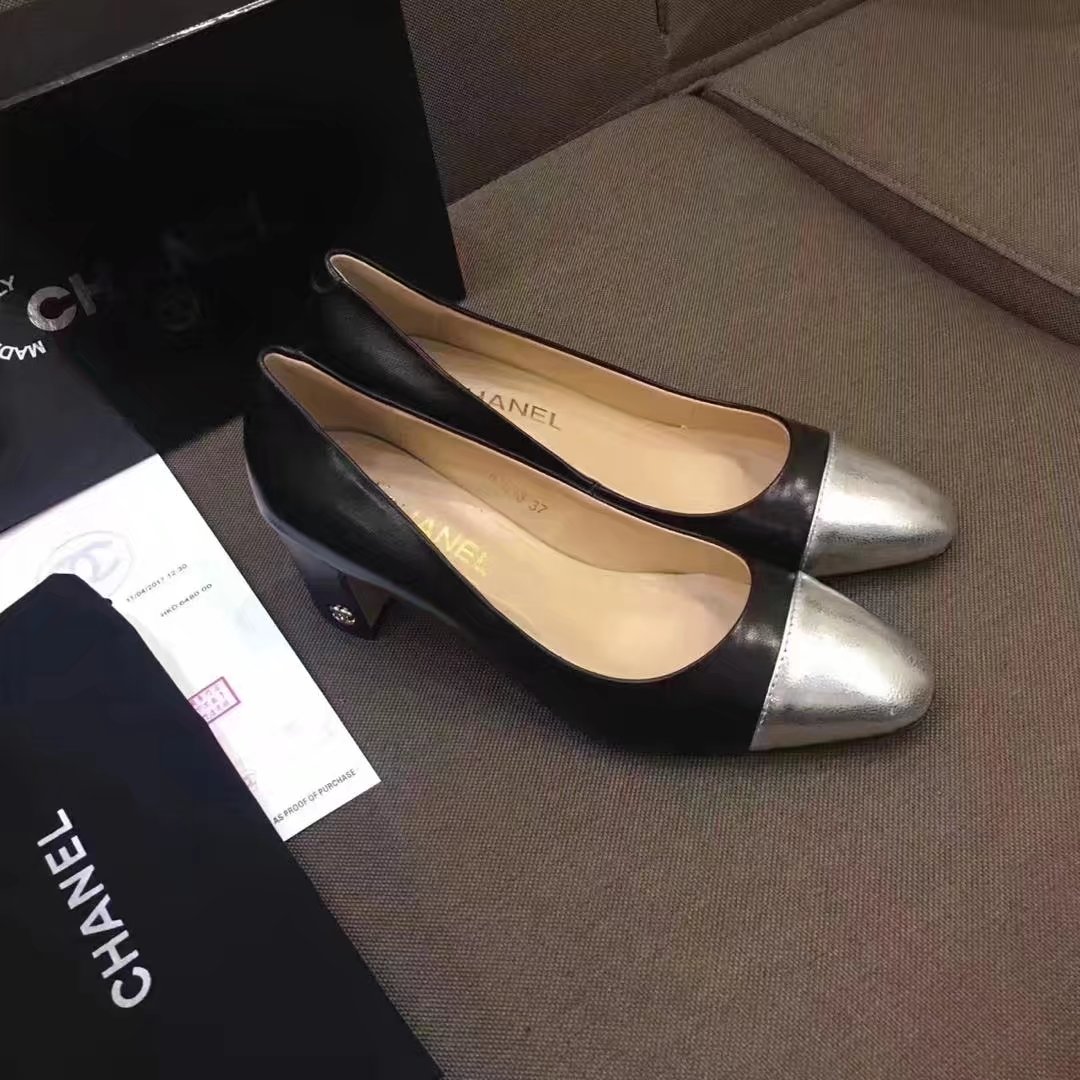 Chanel Pump Leather CH2146 Black&Silver