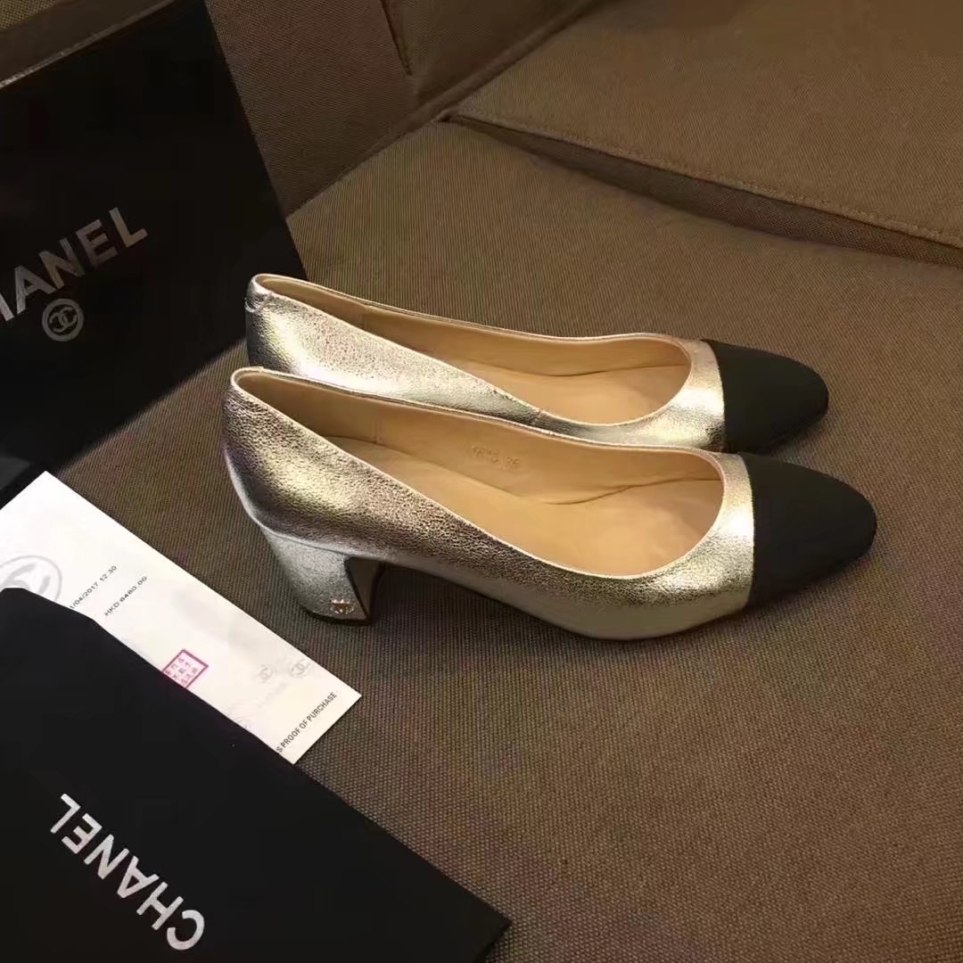 Chanel Pump Leather CH2146 Gold&Black