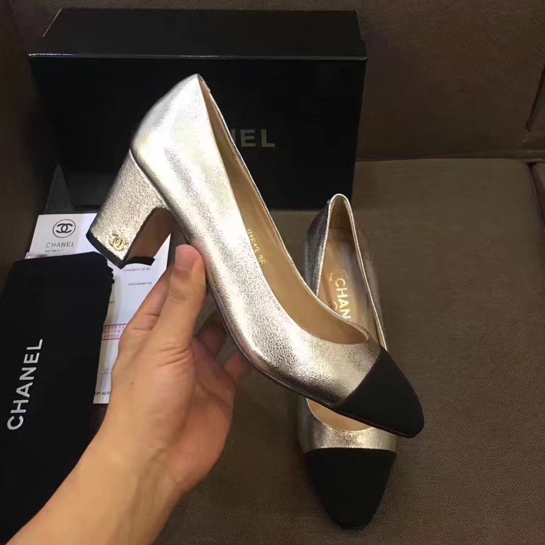 Chanel Pump Leather CH2146 Gold&Black