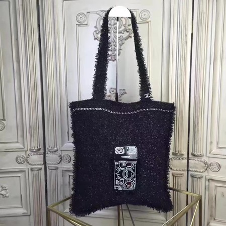 Chanel Large Fabric Tote Shopping Bag A94646 Black