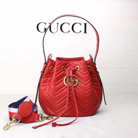 Gucci GG Marmont Quilted Leather Bucket Bag 476674 Red