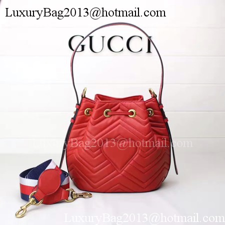 Gucci GG Marmont Quilted Leather Bucket Bag 476674 Red