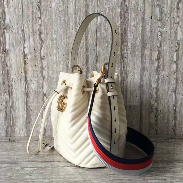 Gucci GG Marmont Quilted Leather Bucket Bag 476674 White