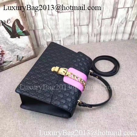 Gucci Sylvie Leather Top Handle Bag 431665 Black&Rose