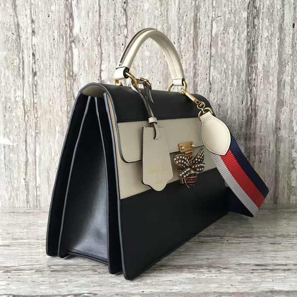 Gucci Queen Margaret Calf Leather Top Handil Bag 476540 Black&White