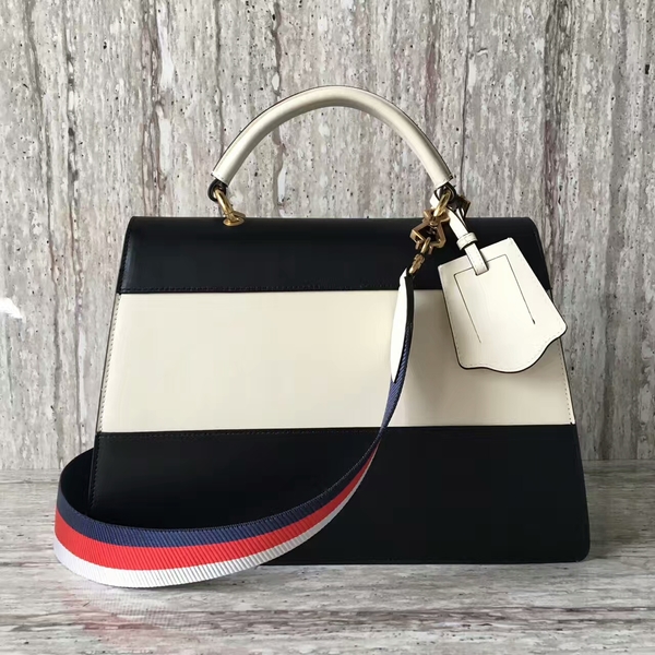 Gucci Queen Margaret Calf Leather Top Handil Bag 476540 Black&White