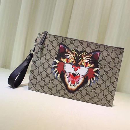 Gucci Angry Cat Print GG Supreme Pouch 473904 Angry Cat