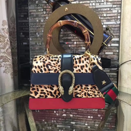 Gucci Now Bamboo Smooth Leather Top Handle Bag 448075 Leopard