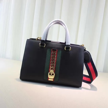 Gucci Sylvie Leather Top Handle Bag 453790 Black