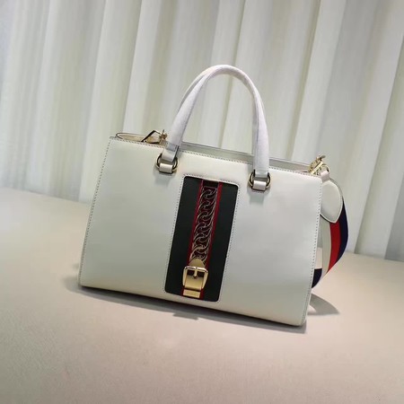 Gucci Sylvie Leather Top Handle Bag 453790 OffWhite